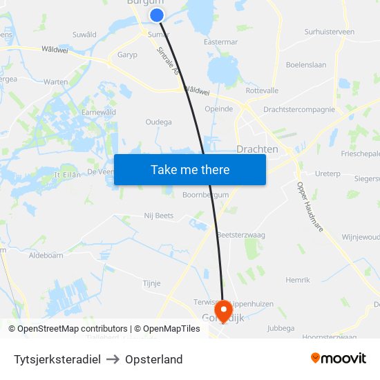 Tytsjerksteradiel to Opsterland map