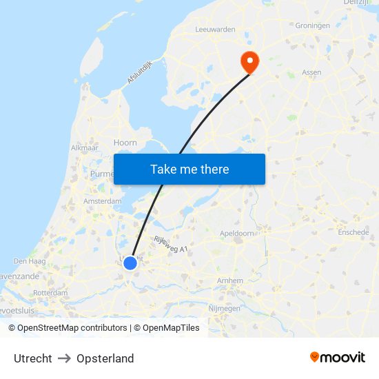 Utrecht to Opsterland map