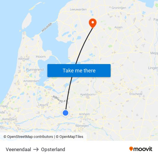 Veenendaal to Opsterland map