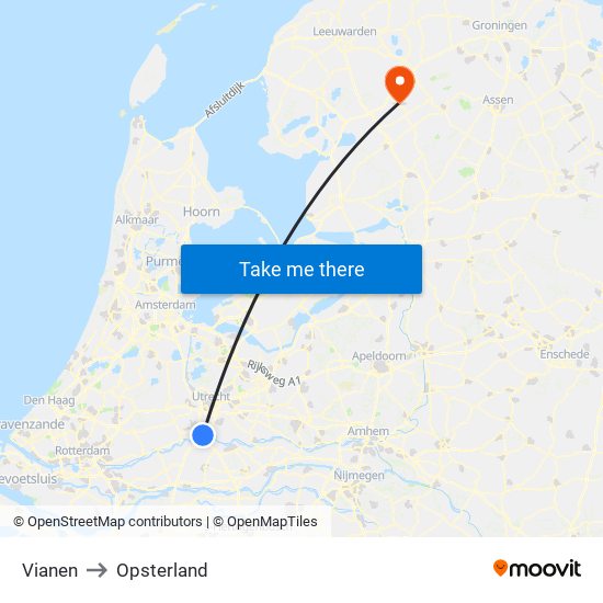 Vianen to Opsterland map