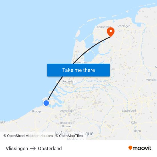 Vlissingen to Opsterland map