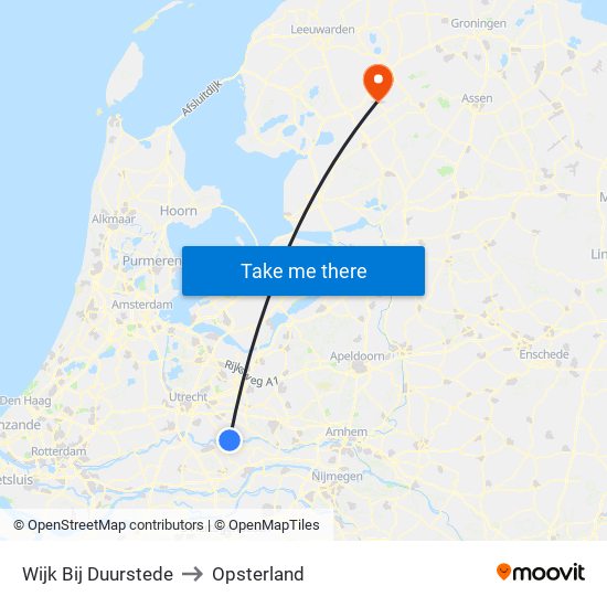 Wijk Bij Duurstede to Opsterland map