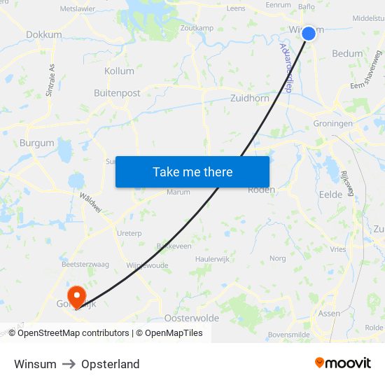 Winsum to Opsterland map