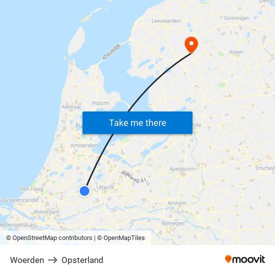 Woerden to Opsterland map