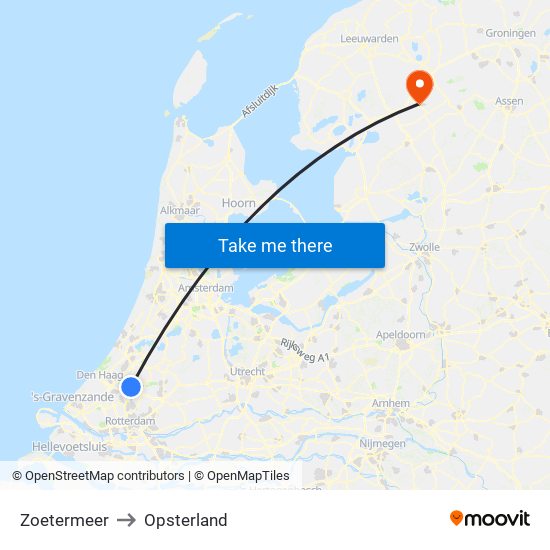 Zoetermeer to Opsterland map