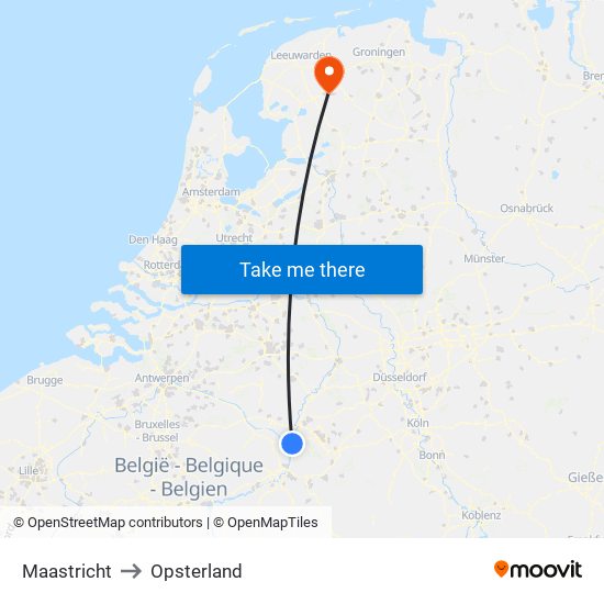 Maastricht to Opsterland map