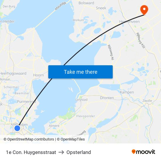 1e Con. Huygensstraat to Opsterland map