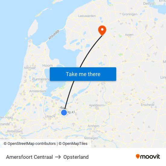 Amersfoort Centraal to Opsterland map