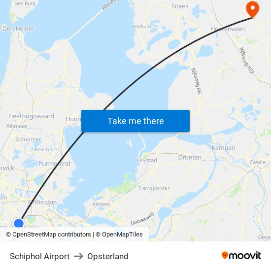 Schiphol Airport to Opsterland map