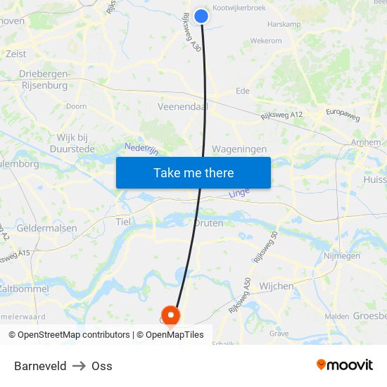 Barneveld to Oss map