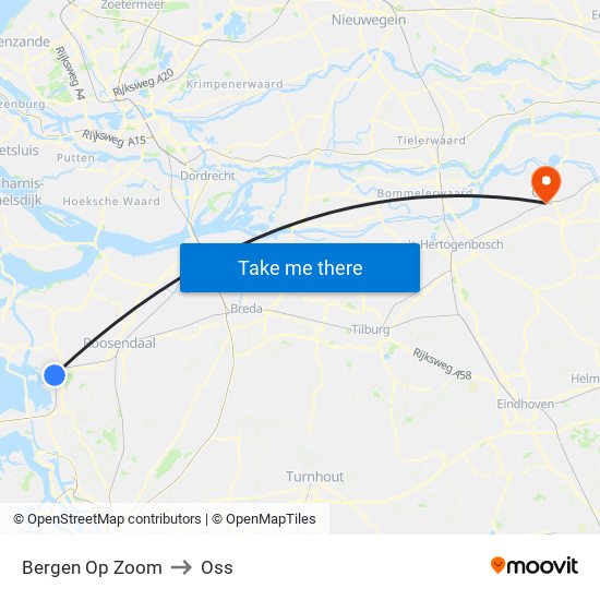 Bergen Op Zoom to Oss map