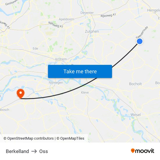 Berkelland to Oss map