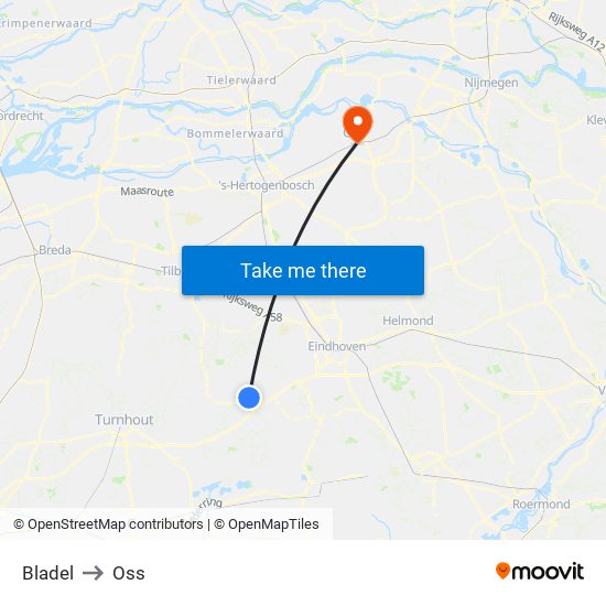 Bladel to Oss map