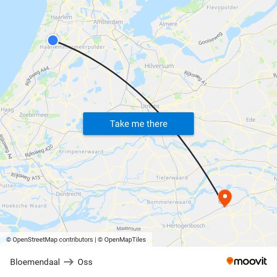 Bloemendaal to Oss map