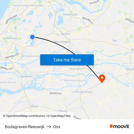 Bodegraven-Reeuwijk to Oss map