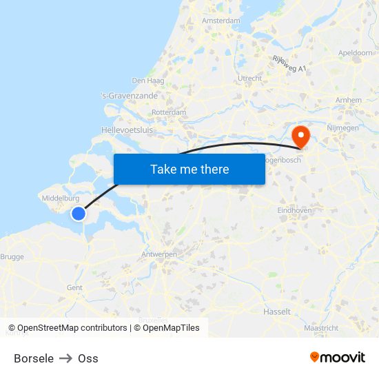 Borsele to Oss map