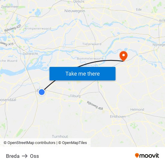 Breda to Oss map