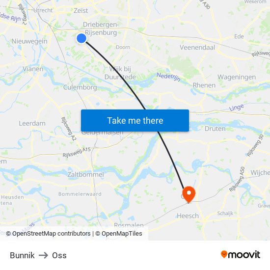 Bunnik to Oss map