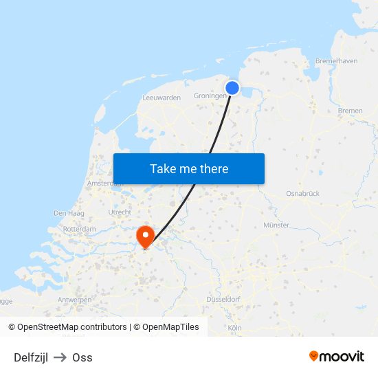 Delfzijl to Oss map