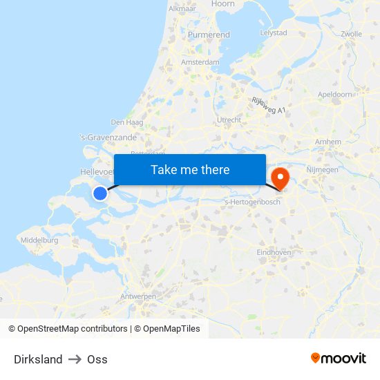 Dirksland to Oss map
