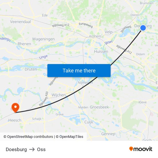 Doesburg to Oss map