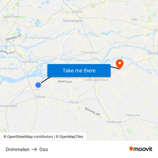 Drimmelen to Oss map