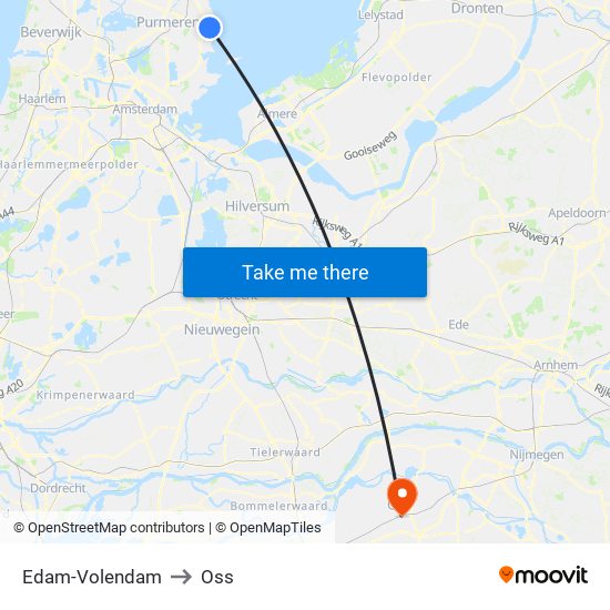 Edam-Volendam to Oss map