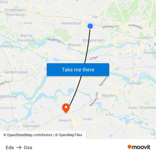 Ede to Oss map
