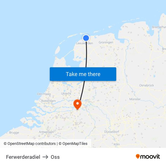 Ferwerderadiel to Oss map