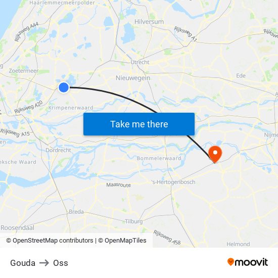 Gouda to Oss map