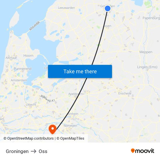 Groningen to Oss map