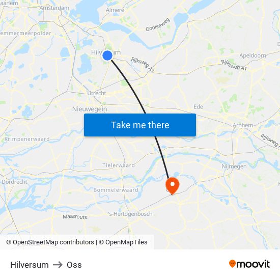 Hilversum to Oss map