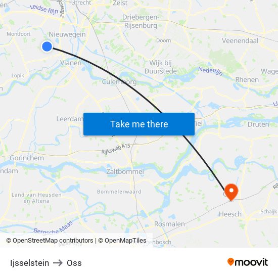 Ijsselstein to Oss map
