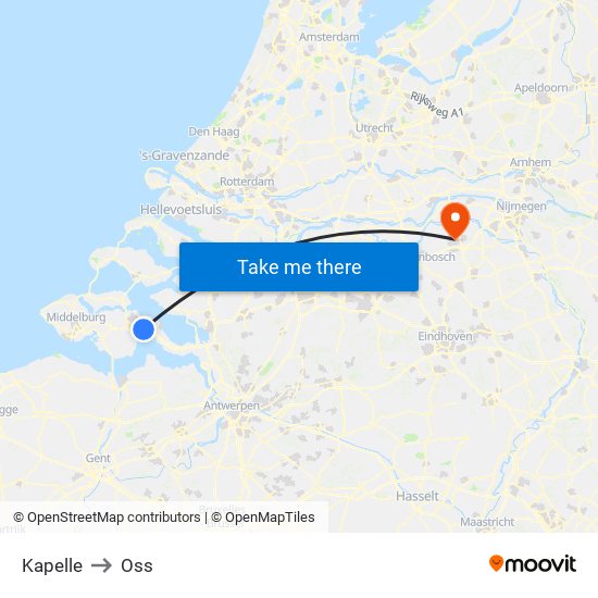 Kapelle to Oss map