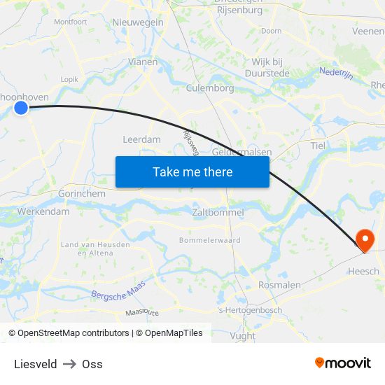 Liesveld to Oss map