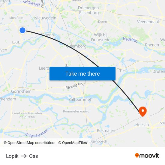 Lopik to Oss map