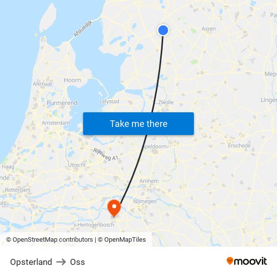 Opsterland to Oss map