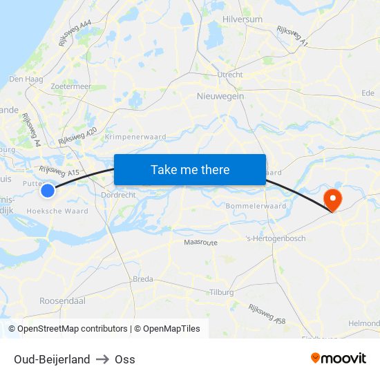 Oud-Beijerland to Oss map