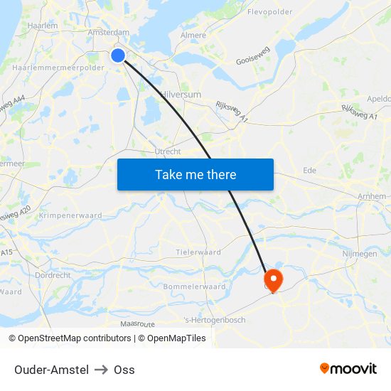 Ouder-Amstel to Oss map