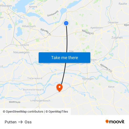 Putten to Oss map