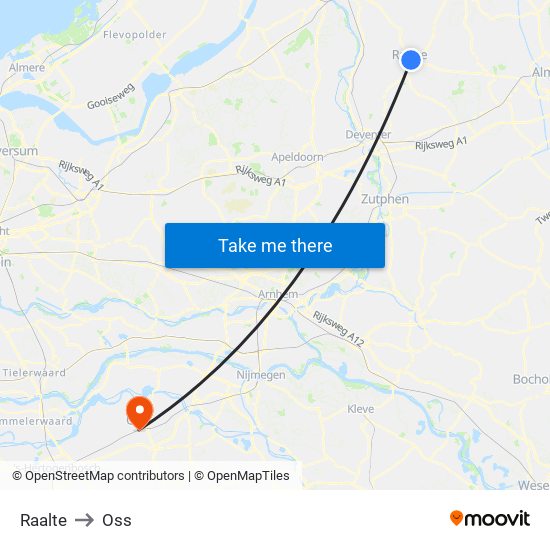 Raalte to Oss map