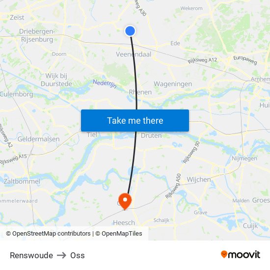Renswoude to Oss map