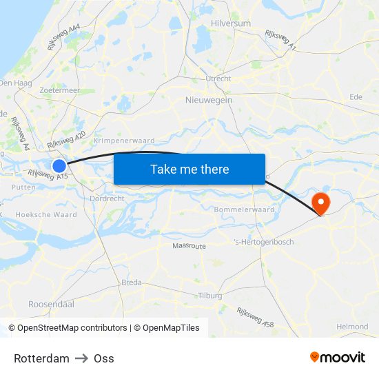 Rotterdam to Oss map