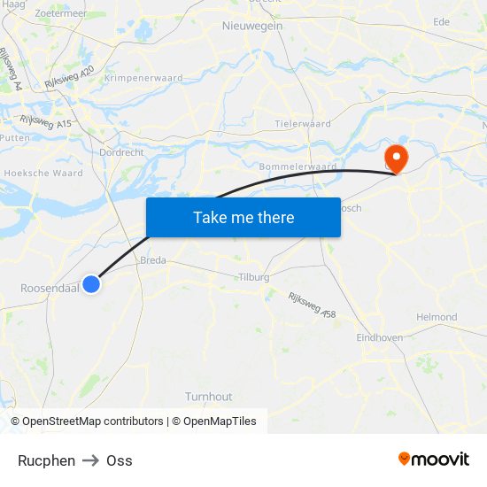 Rucphen to Oss map
