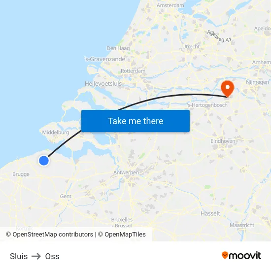Sluis to Oss map