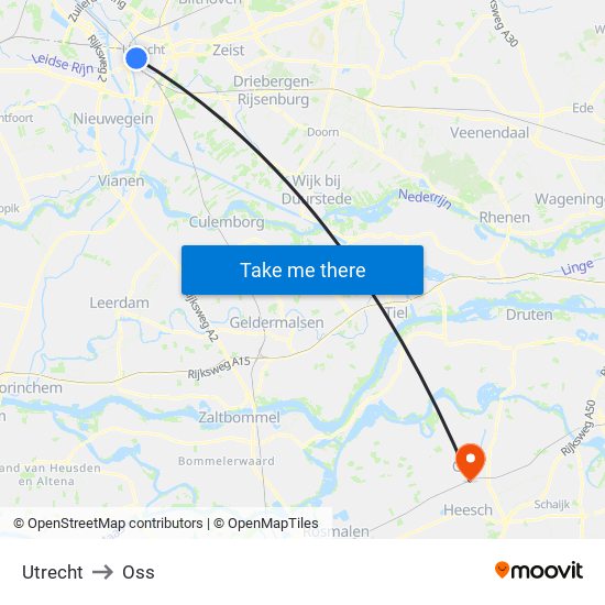 Utrecht to Oss map
