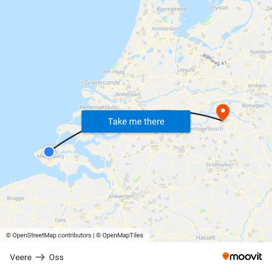 Veere to Oss map