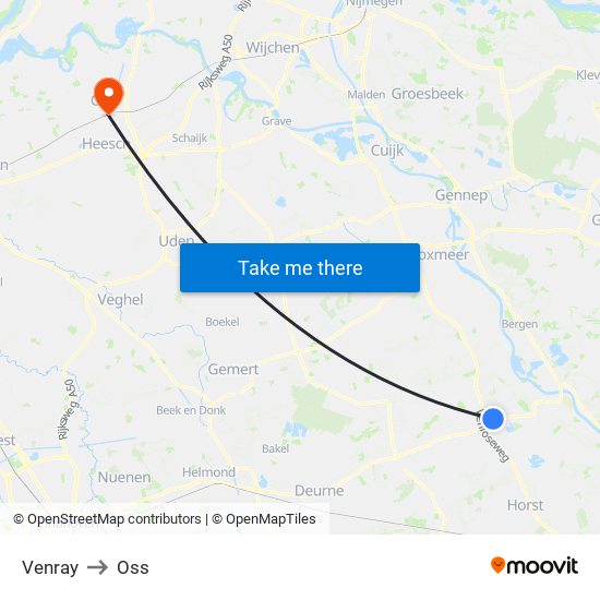 Venray to Oss map