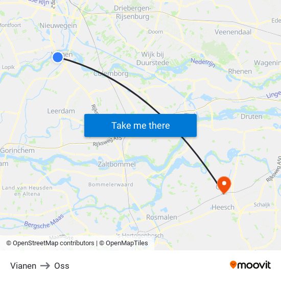 Vianen to Oss map