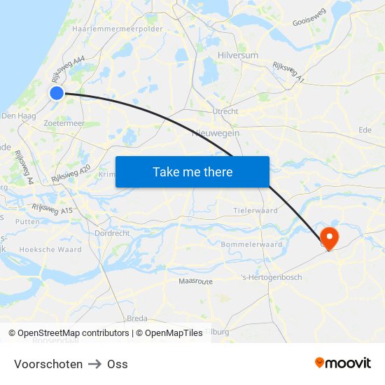 Voorschoten to Oss map